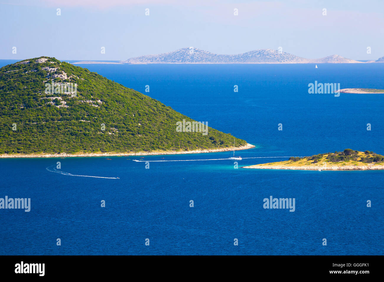 Inseln der Kornati Nationalpark Ansicht, Dalmatien, Kroatien Stockfoto