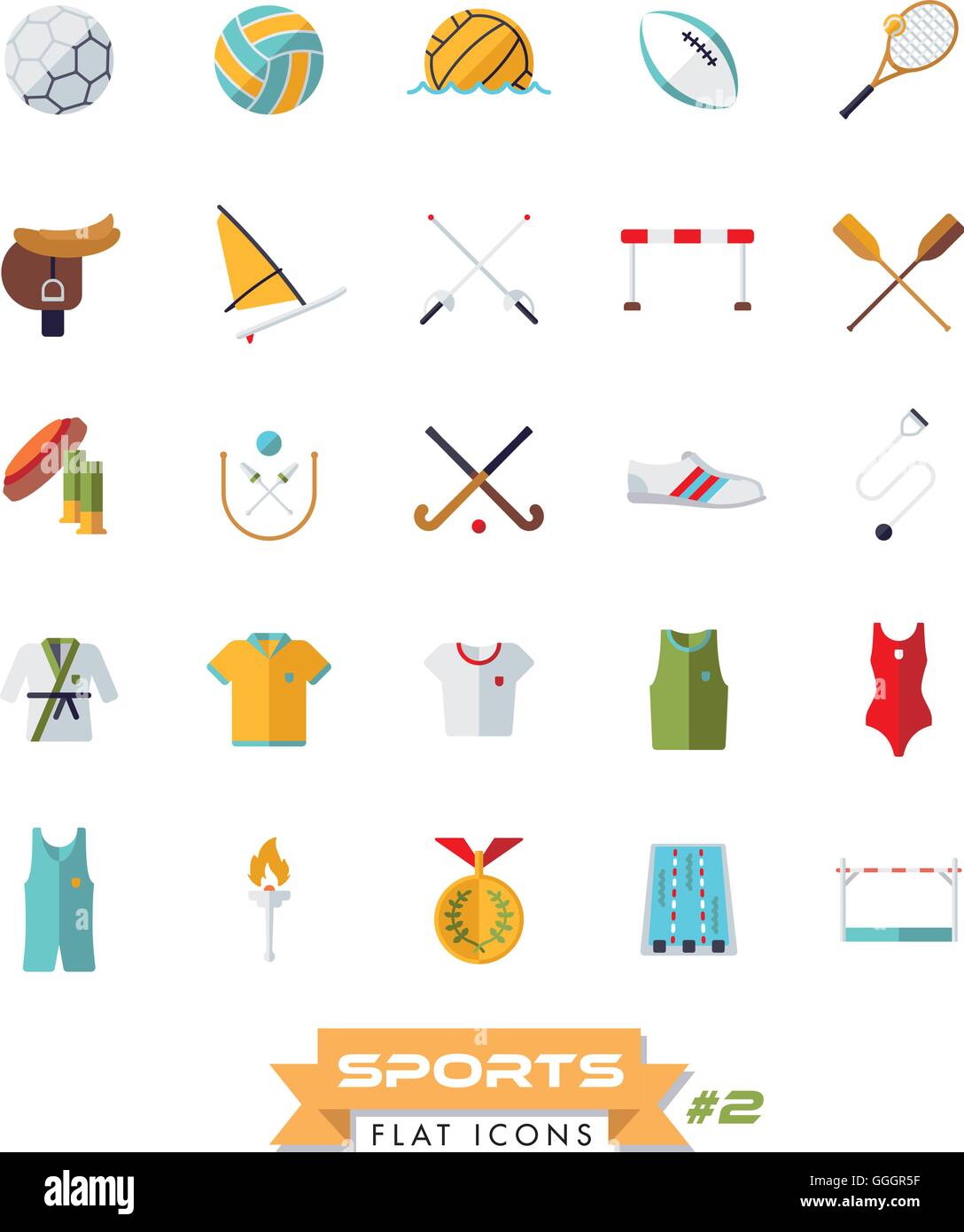 Sammlung von Sport-Icons, flache Bauweise, isoliert Stock Vektor