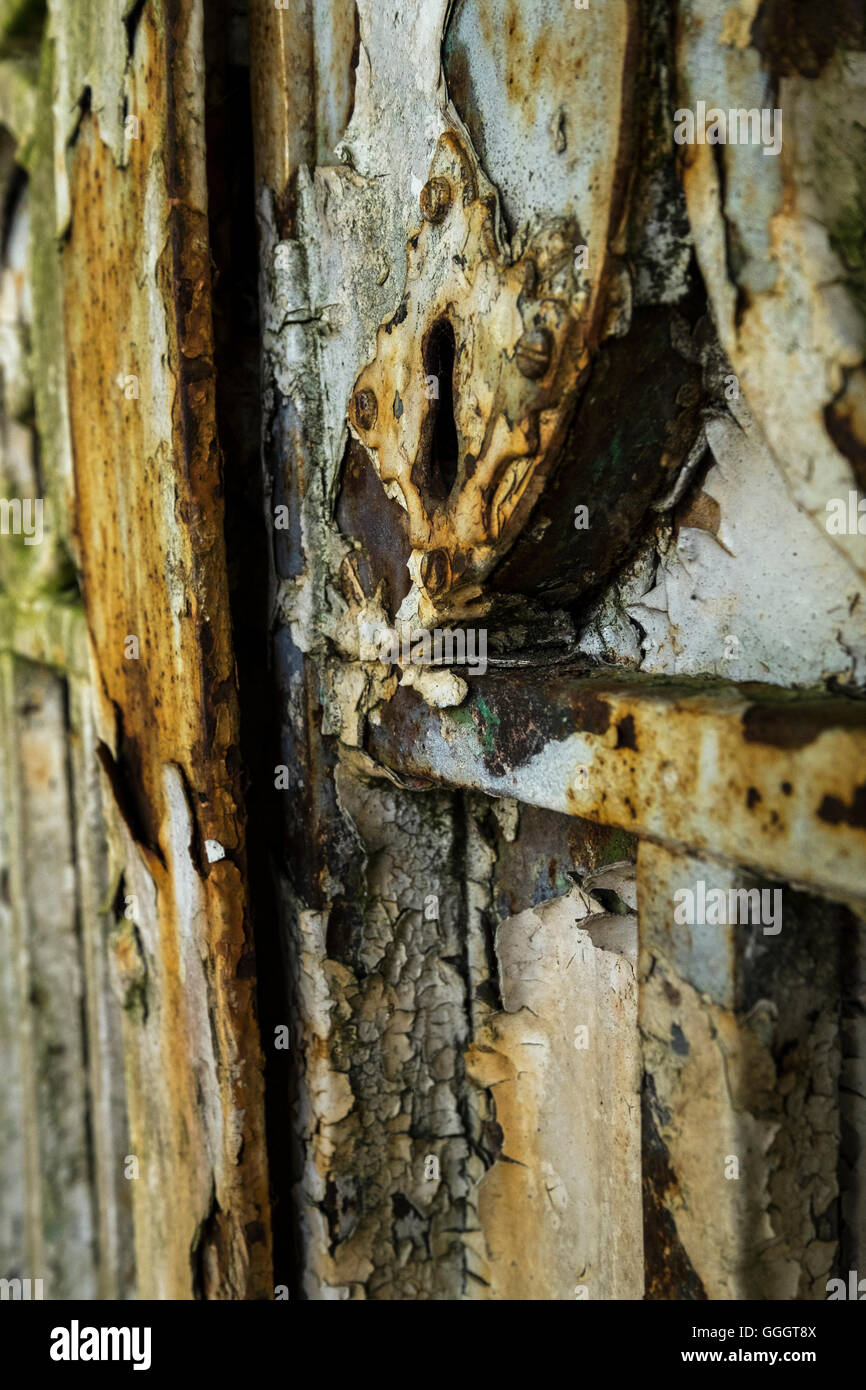 Rostigen alten schmiedeeisernen Tor Detail, Nahaufnahme, abstrakt, Stockfoto