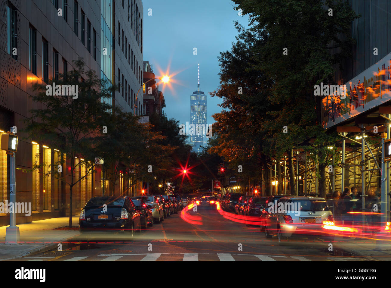 Geographie/Reisen, USA, New York, New York City, Blick vom Washington Square, das World Trade Center, Greenvich Village, nachts, Additional-Rights - Clearance-Info - Not-Available Stockfoto