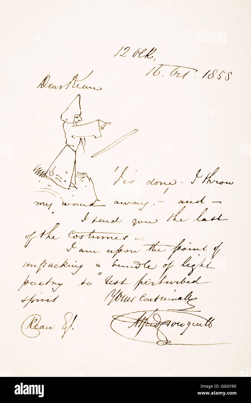 Alfred Henry Forrester, 1804 – 1872.  Britischer Schriftsteller, Illustrator und Künstler, der unter dem Pseudonym Alfred Crowquill schrieb.  Hand-Schriftprobe und Unterschrift. Stockfoto