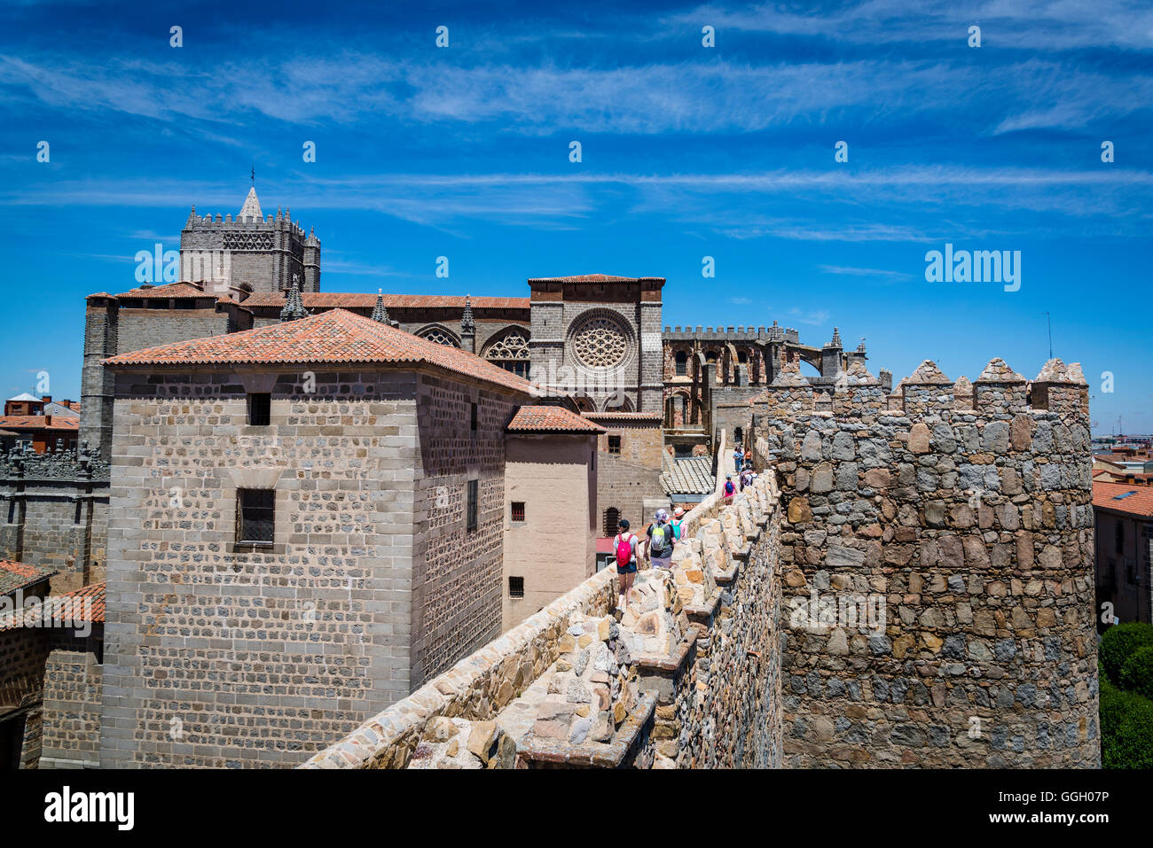 Kathedrale und mittelalterlichen Stadtmauern, Avila, Castilla y Leon, Spanien Stockfoto