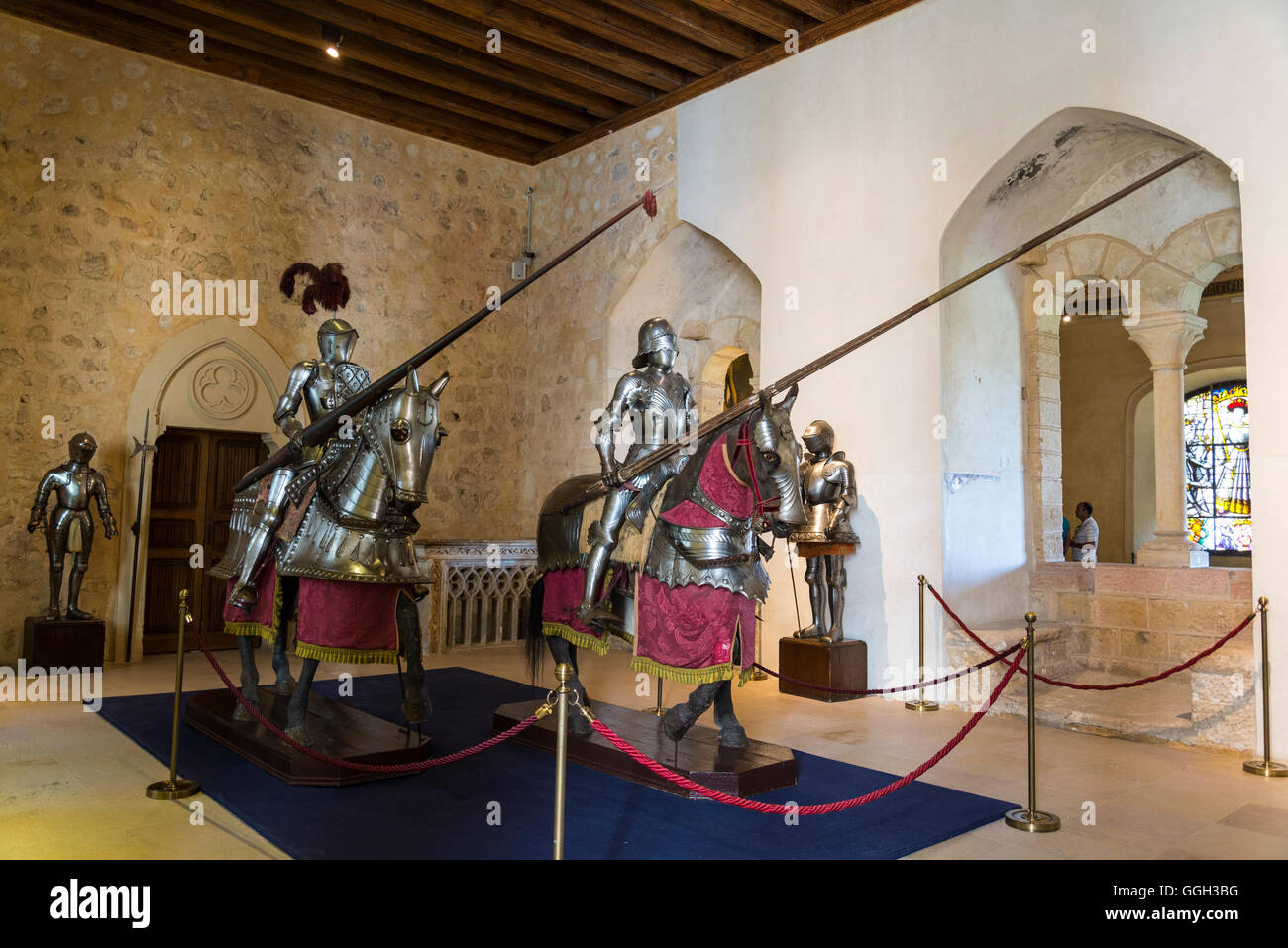 Zeughaus Zimmer,, mittelalterliche Burg Alcazar, Segovia, Castilla y Leon, Spanien Stockfoto