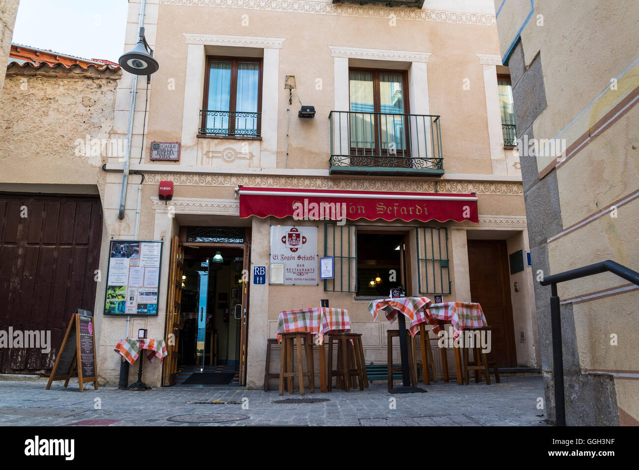 Restaurant im alten jüdischen Viertel, Segovia, Castilla y Leon, Spanien Stockfoto