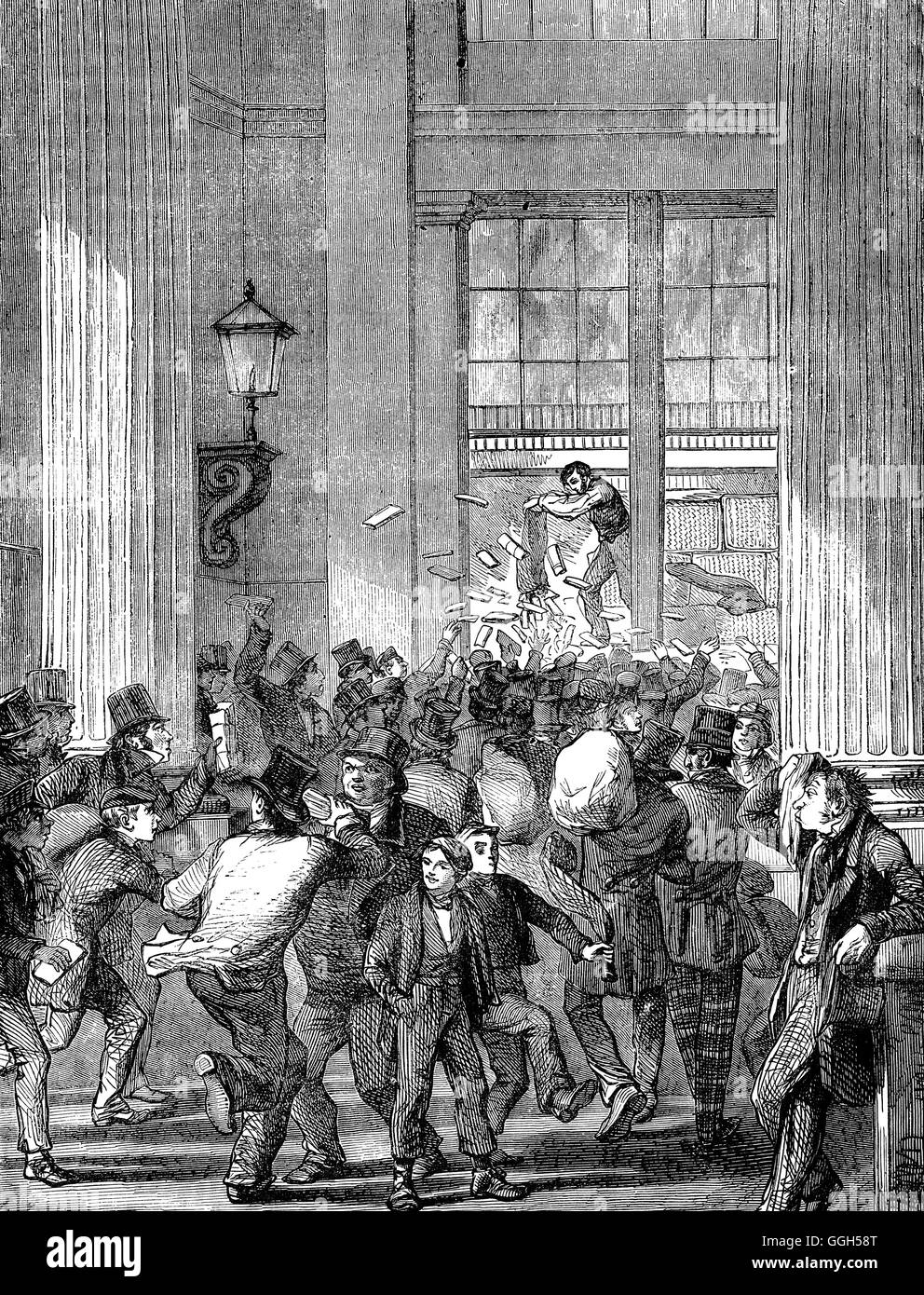 Das General Post Office in St. Martin-Le-Grand (später bekannt als GPO Ost) wurde das Hauptpostamt für London 1829-1912, das Hauptquartier von General Post Office des Vereinigten Königreichs von Großbritannien und Irland und des Landes erste speziell gebaute Postamt. Stockfoto