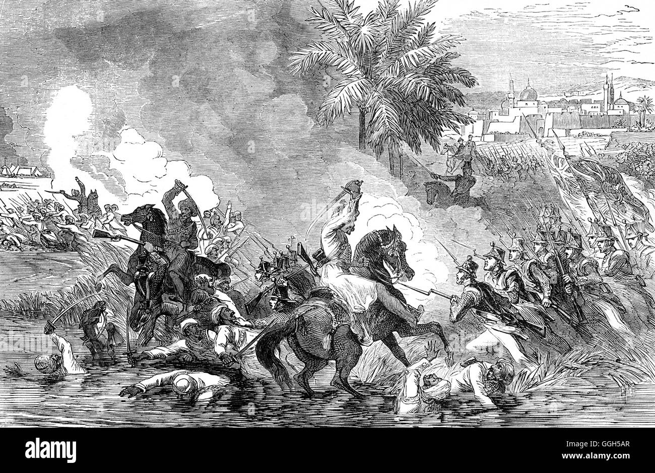 Britische Truppen drangen Jalalabad im Jahre 1838, während des ersten Anglo-Afghanischen Krieg. In 1842 Schlacht von Jellalabad belagert Akbar Khan die britischen Truppen auf dem Weg nach Jalalabad. Stockfoto