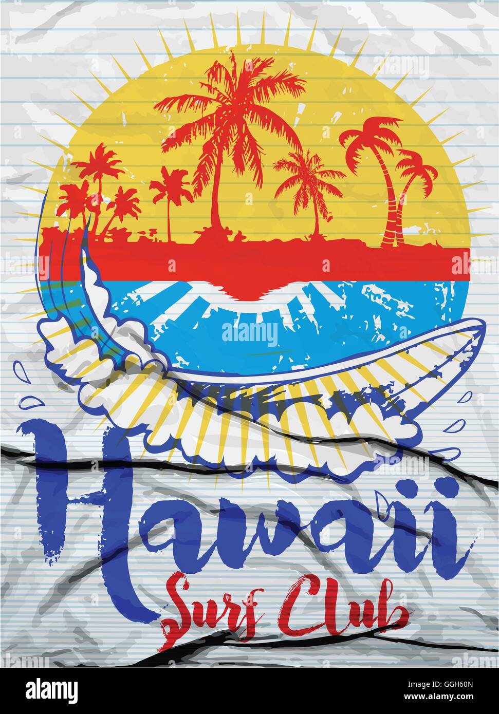 Hawaii Surfen Abbildung / Grafik T-shirt / Vektoren / Typografie / Pazifik Welle surfen / Sommer tropische Hitze Druck / print Vec Surfen Stock Vektor