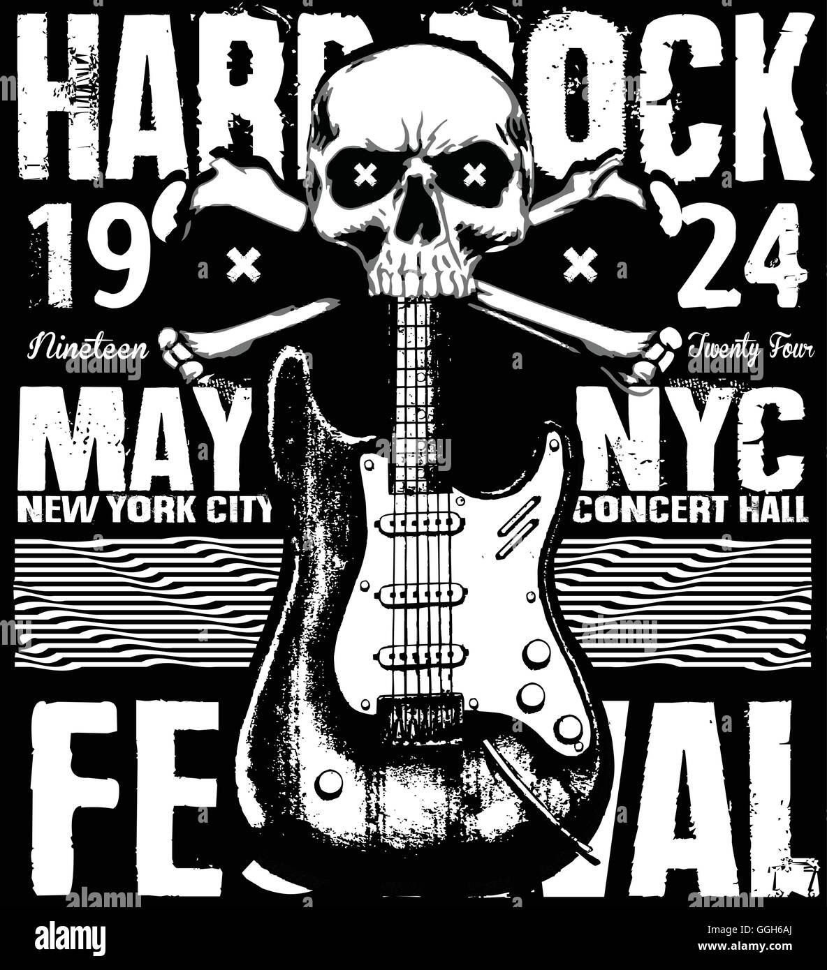 Rock-Plakat Grunge monochrome Hipster Vintage Label, Abzeichen, Flayer 'Hardrock' für Poster oder T-shirt Drucken mit elektrischen gui Stock Vektor
