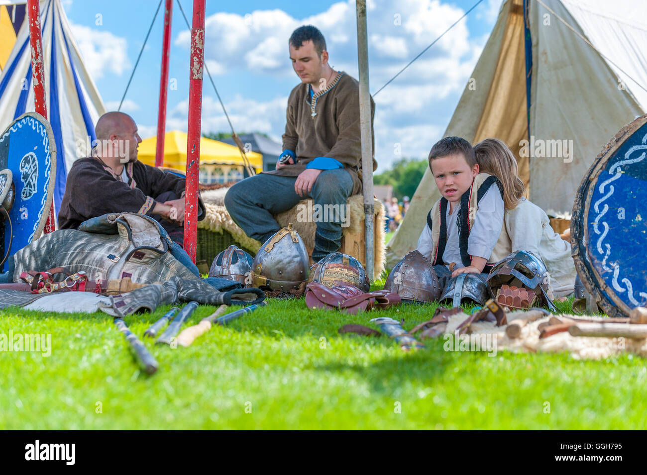 Schlacht von Wodensfield Re-Enactment August 5. 910 n. Chr. Die Schlacht von Tettenhall (manchmal genannt die Schlacht von Birmingham) Stockfoto