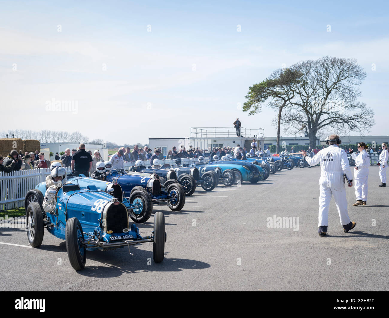 Bugatti-Rennwagen, Grover-Williams-Trophy, 72. Mitgliederversammlung, Rennen, Autorennen, Oldtimer, Chichester, Sussex, Vereinigtes K Stockfoto