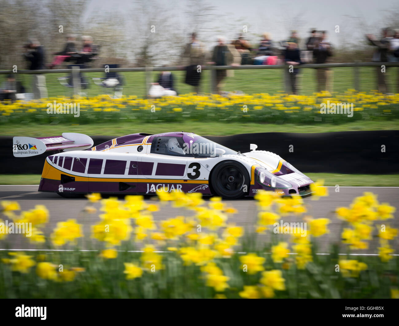 Jaguar XJR-9LM, 1988 Le Mans Sieger, 72. Mitgliederversammlung, Rennen, Autorennen, Oldtimer, Chichester, Sussex, Großbritannien Stockfoto