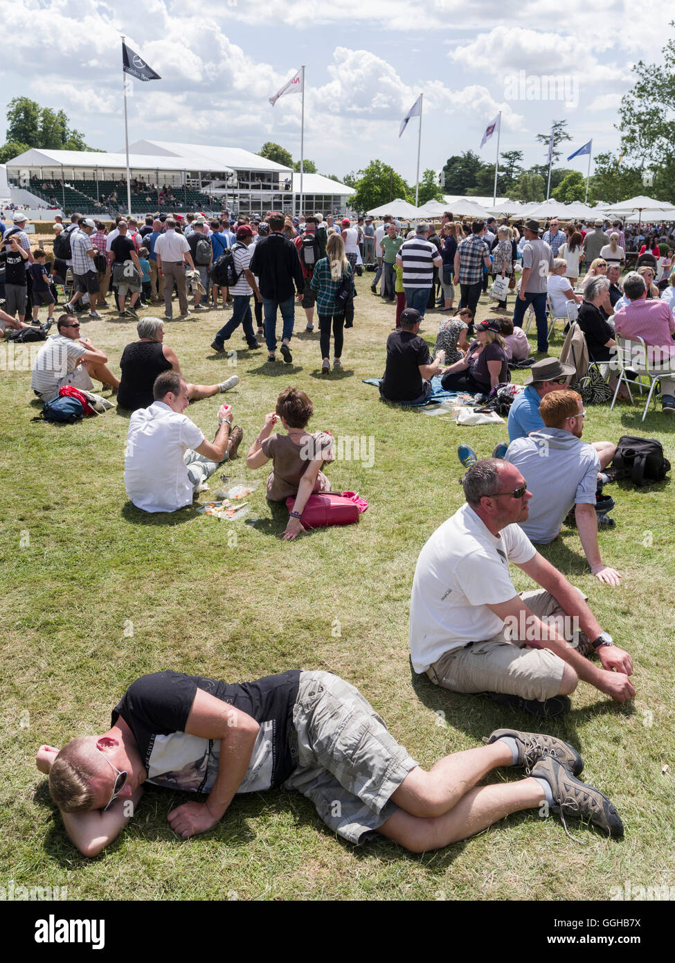 Zuschauer, Goodwood Festival of Speed 2014, Rennen, Autorennen, Oldtimer, Chichester, Sussex, Vereinigtes Königreich, Großbritannien Stockfoto
