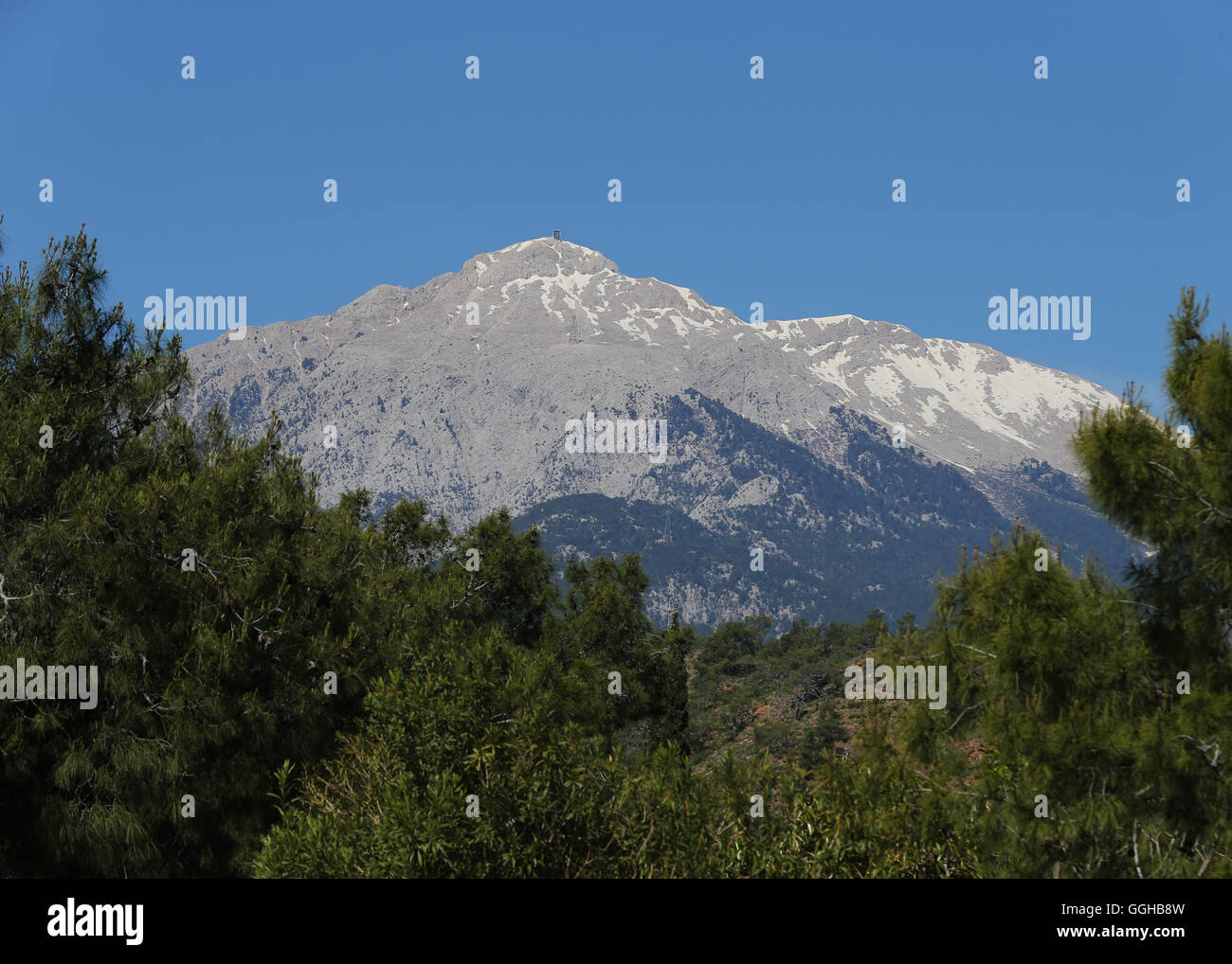Mt.Tahtali (Olympus), Taurus-Gebirge in der Nähe von Kemer, Antalya, Türkei. Stockfoto