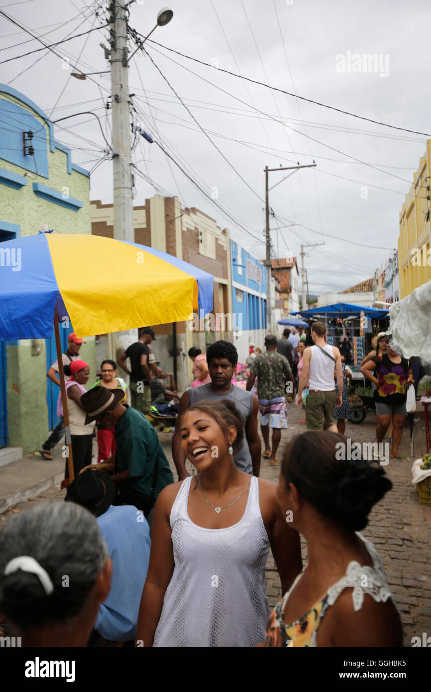 Straße auf dem Markt, Wochenmarkt montags und freitags im Zentrum Andarai, Ostgrenze der Chapada Diamantina Nationa Stockfoto