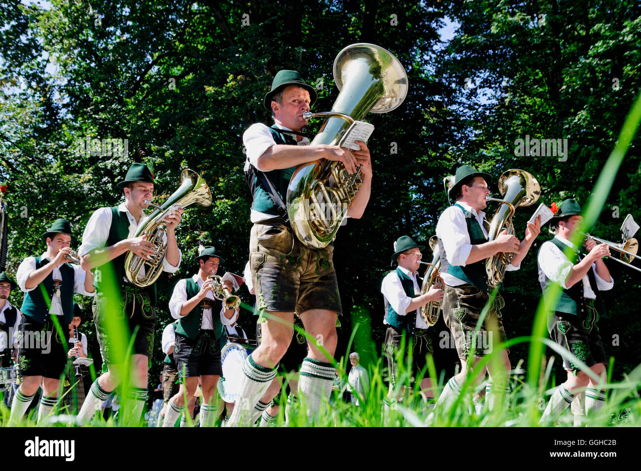 Traditionelle Blasmusik bei einem Festival in Dietramszell, Upper Bavaria, Bavaria, Germany Stockfoto
