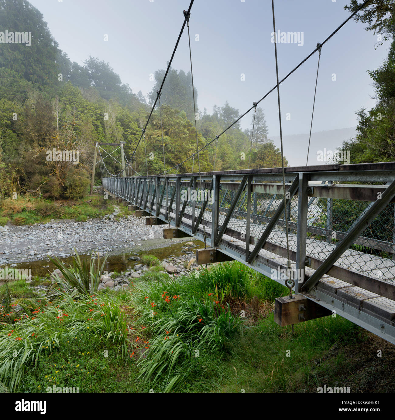 Brücke über der Matheson Creek, West Coast, Südinsel, Neuseeland Stockfoto