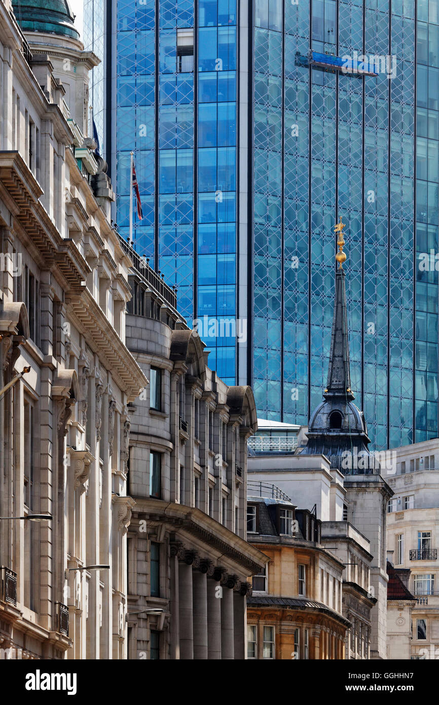 Alte Fassaden, Gresham und Lothbury Street, City, London, England, Vereinigtes Königreich Stockfoto