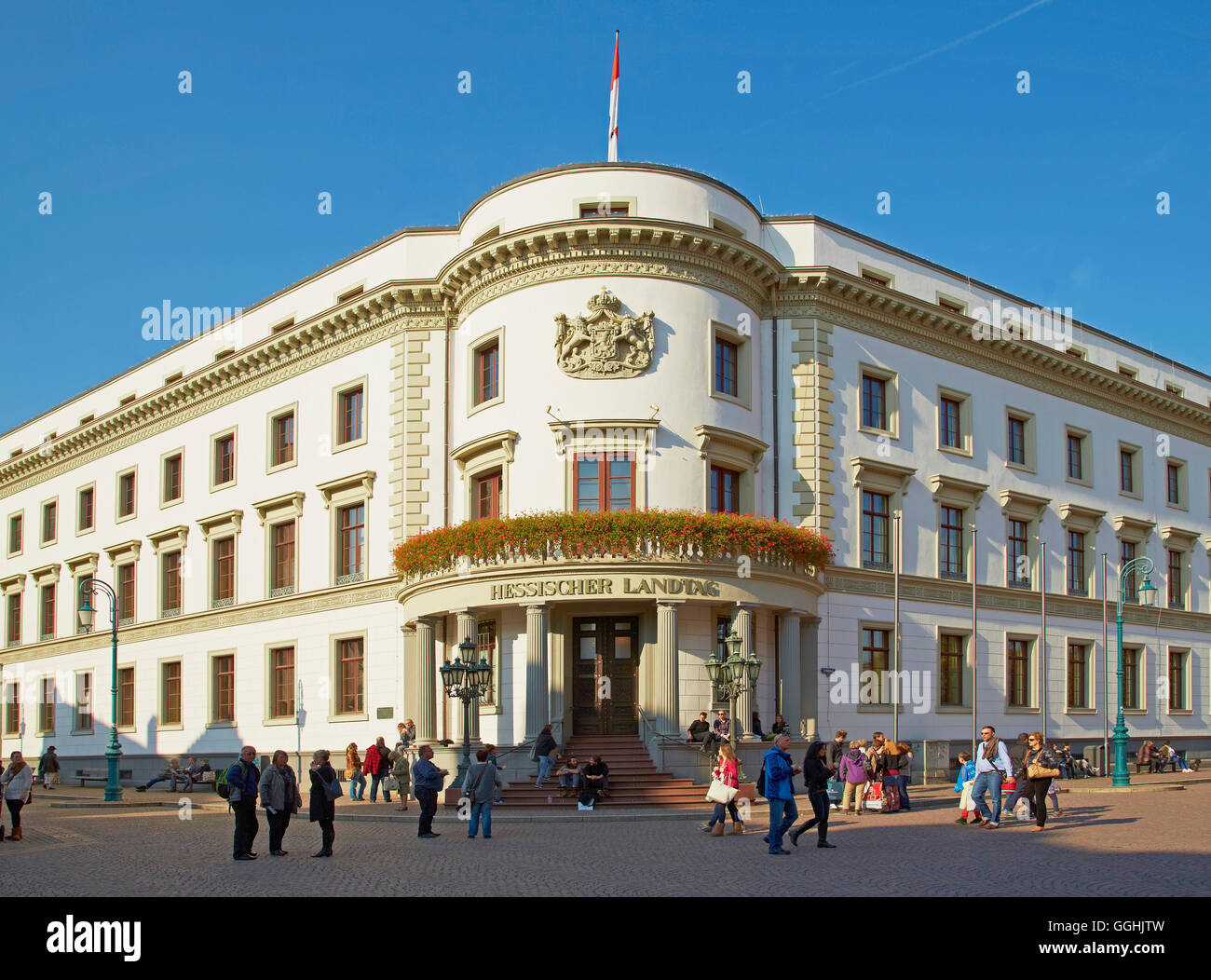 Hessischer Landtag, Parlament des Landes Hessen und ehemaligen Stadtschlosses auf dem Marktplatz in Wiesbaden, Mittelrhein, mittlere Rhin Stockfoto