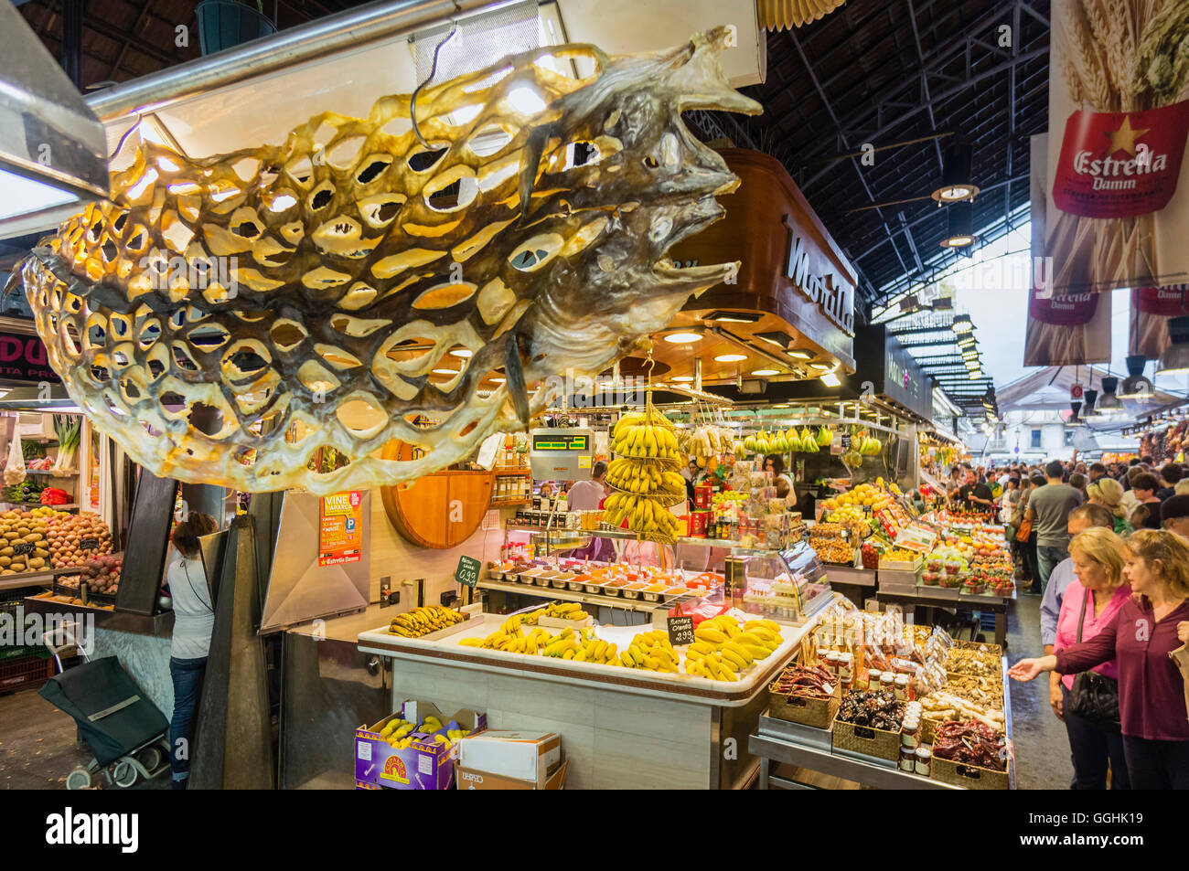 La Boqueria Markt, Obst und Gemüse und Meeresfrüchte, Barcelona, Katalonien, Spanien Stockfoto