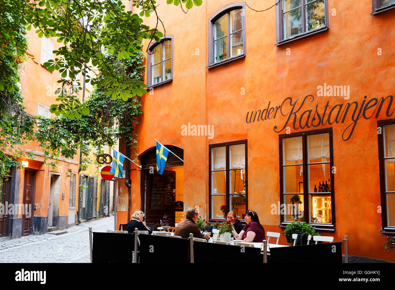 Cafe "Unter Kastanjen" Gamla Stan, Stockholm, Schweden Stockfoto