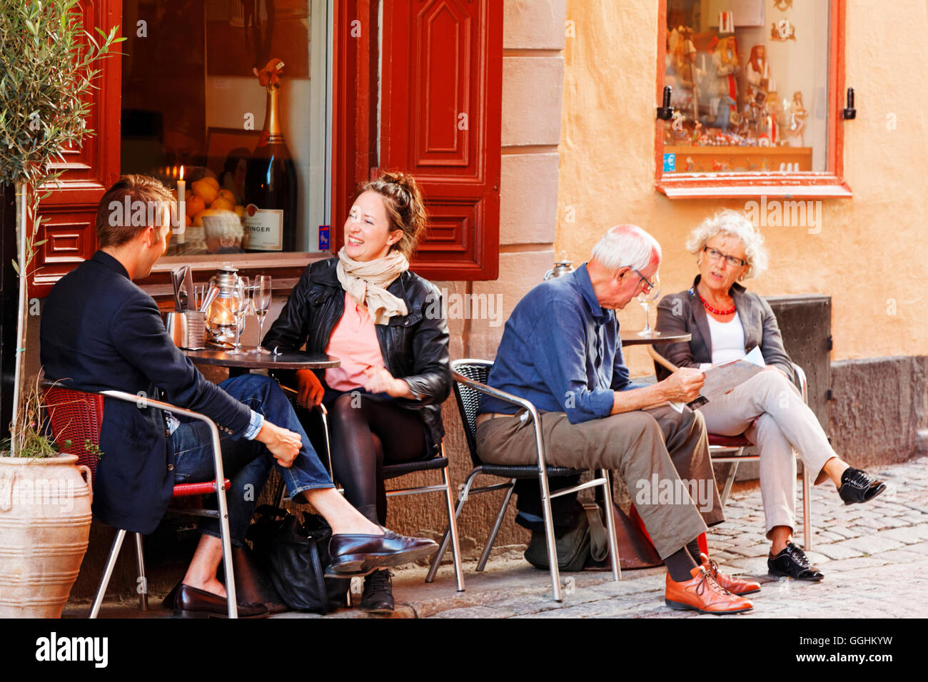 Terrasse des Bistro "Pastis", Gamla Stan, Stockholm, Schweden Stockfoto