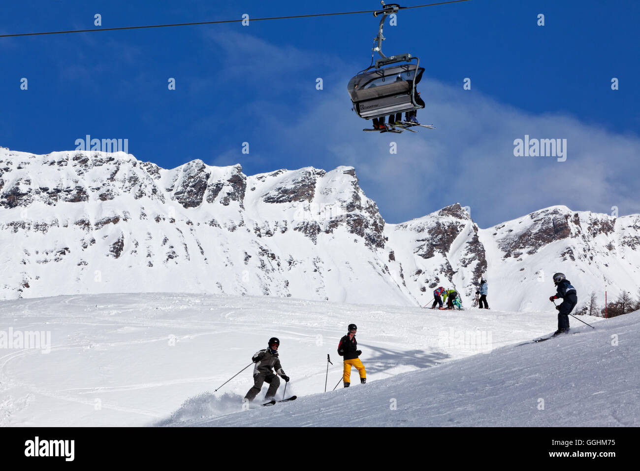 Skifahren im Nationalpark Hohe Tauern, Kärnten, Austria, Europe, Hochfleiss, Heiligenblut Stockfoto
