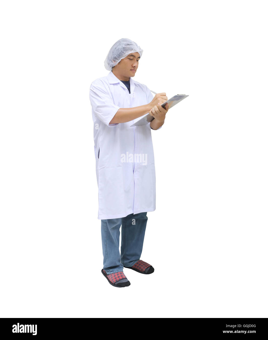 Männer in Kleidung des Arztes isoliert auf weißem Hintergrund für Design Konzept Gesundheit und Krankenhäuser. Stockfoto