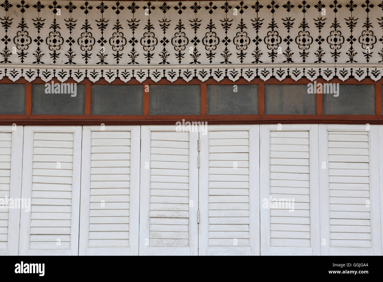 Wand der traditionellen Häuser in Thailand lokale architektonische Dekoration für Design-Konstruktion-Hintergrund. Stockfoto