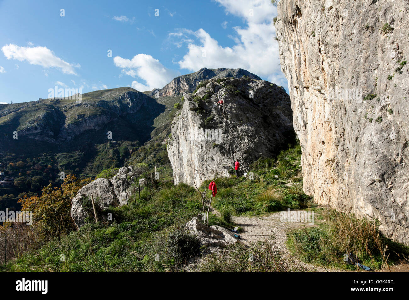 Klettern Fels, Taormina, Messina, Sizilien, Italien Stockfoto