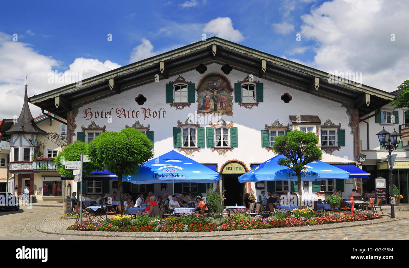 Oberammergau bemalte Häuser, Bayern, Deutschland. Stockfoto
