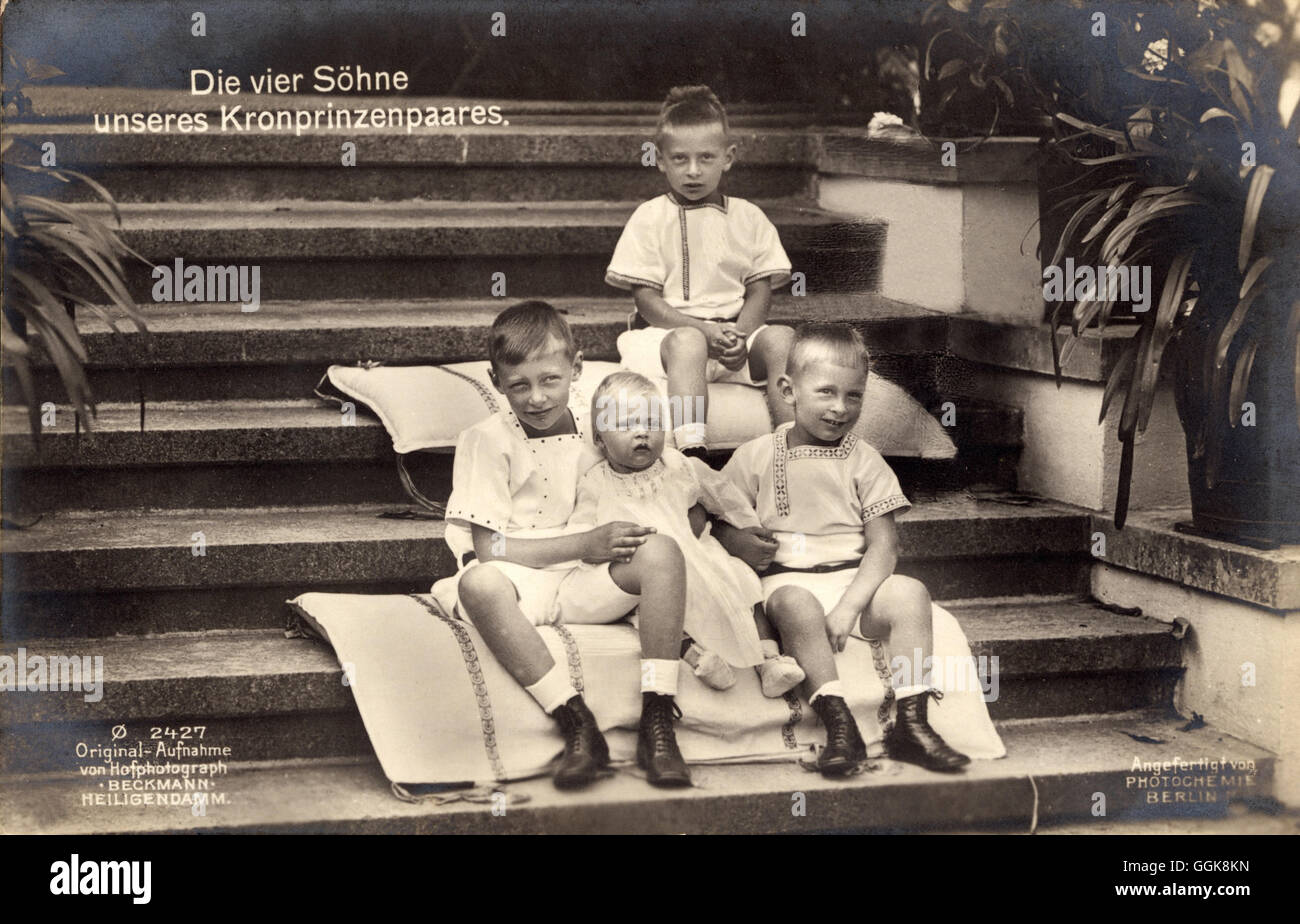 Prinz Wilhelm, Prinz Friedrich, Prinz Louis Ferdinand Und Prinz Hubertus von Preußen - ca 1912 Preußen Stockfoto