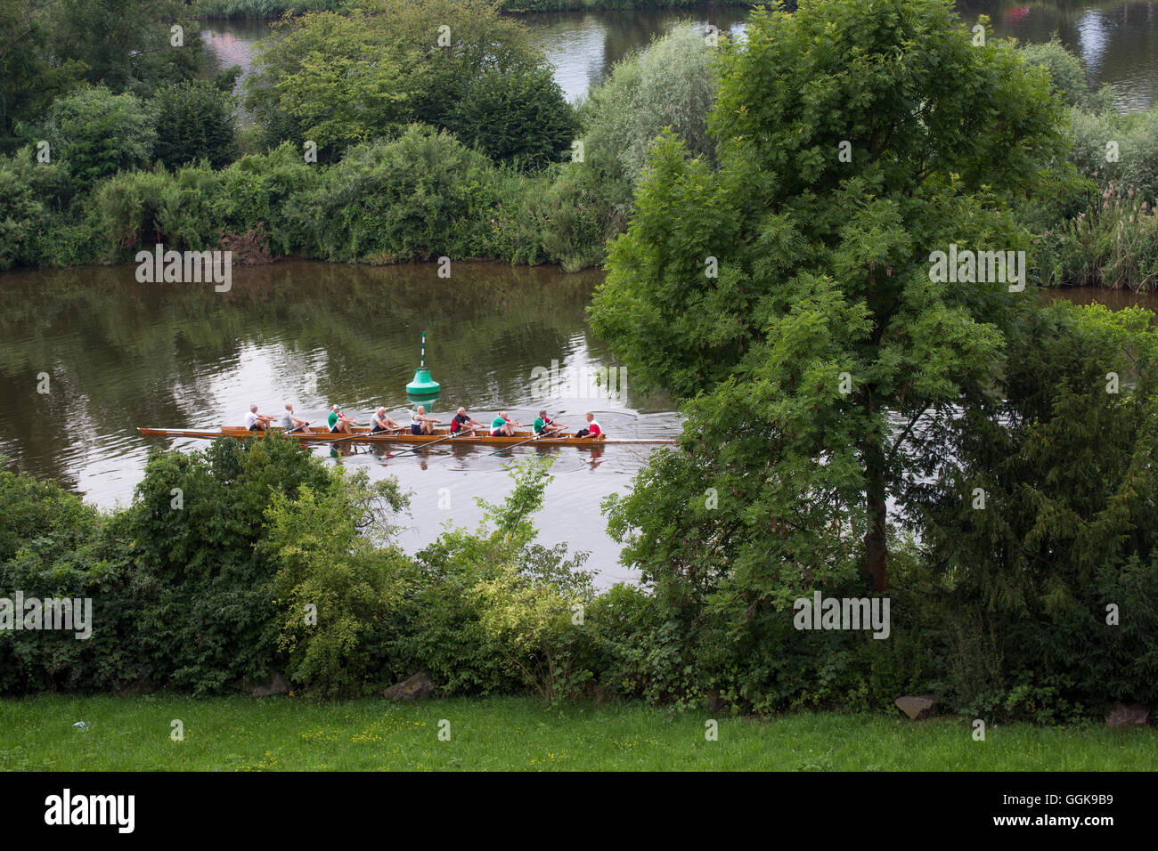 Ruderboot auf dem Main Fluss, Aschaffenburg, Franken, Bayern, Deutschland Stockfoto