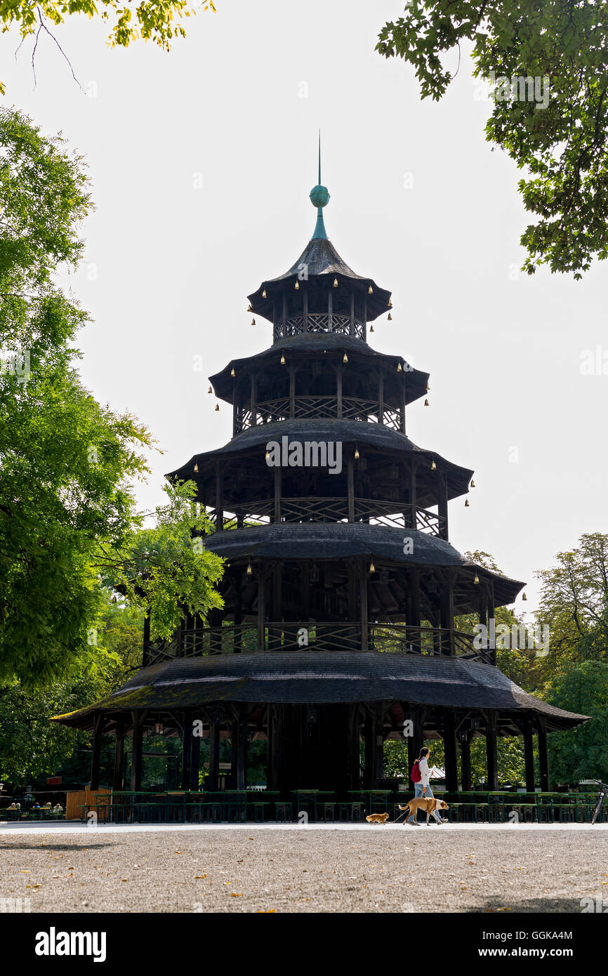 Chinesischen Turm im englischen Garten, München, obere Bayern, Bayern, Deutschland Stockfoto