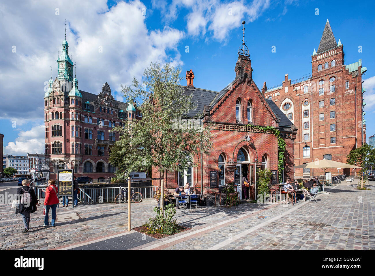Restaurant in der Speicherstadt, HafenCity, Hamburg, Deutschland Stockfoto