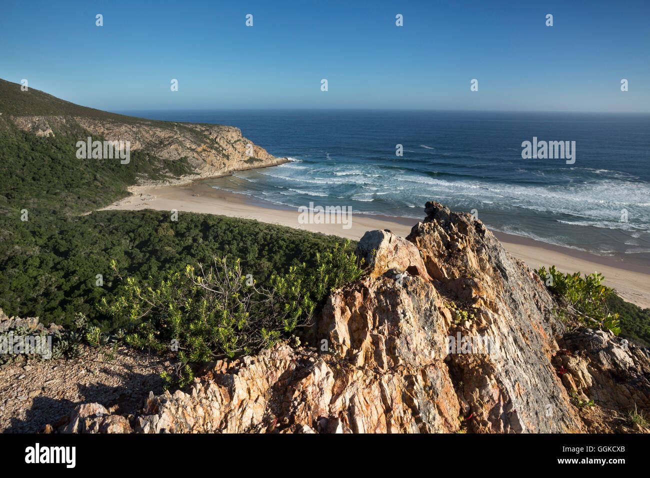 Küste Landschaft und Strand, Natures Valley, Otter Trail, Indischer Ozean, Western Cape, Südafrika Stockfoto