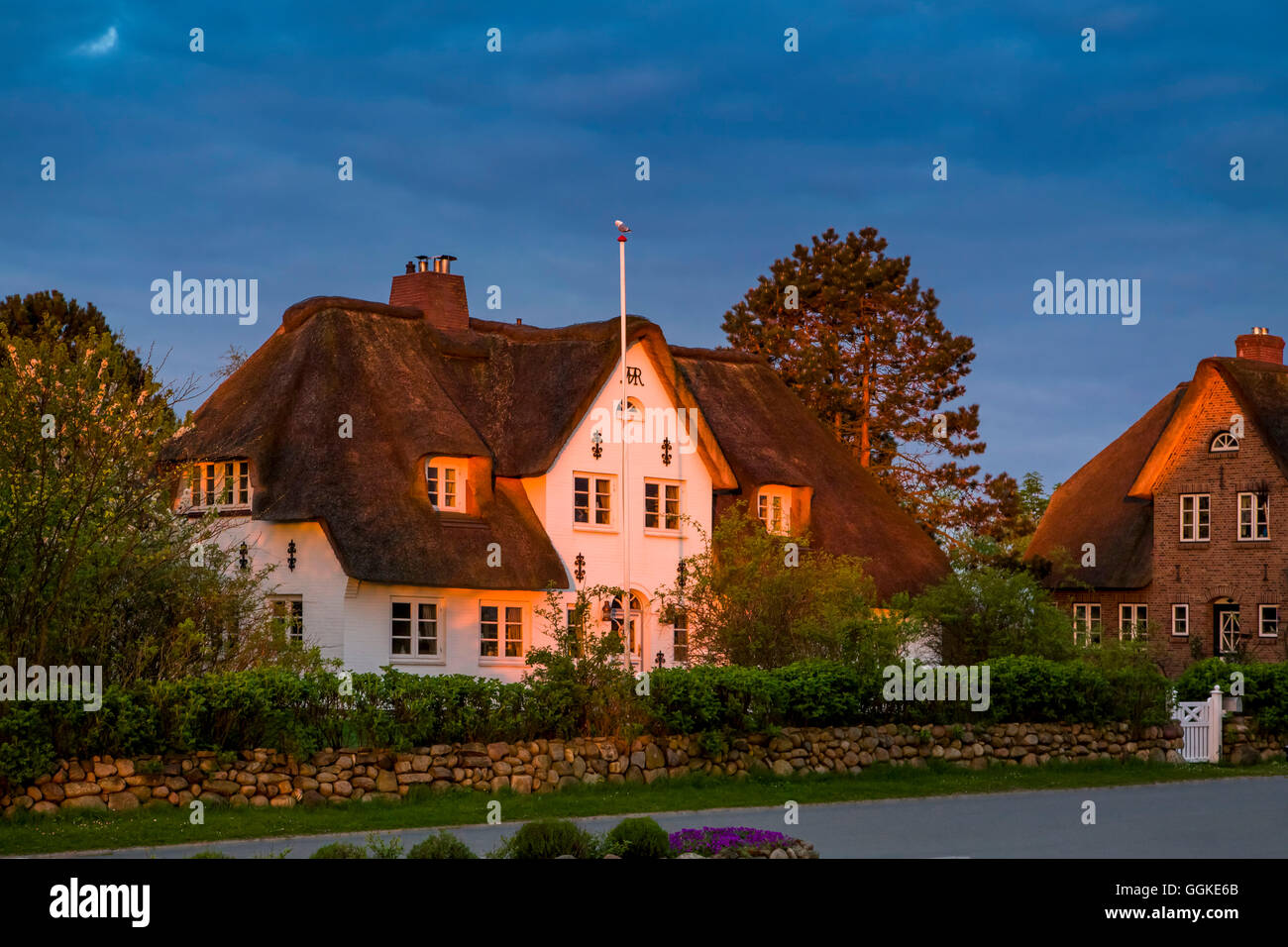 Reetgedeckten Haus, Dorf Steenodde, Amrum Insel, Nordfriesischen Inseln, Schleswig-Holstein, Deutschland Stockfoto