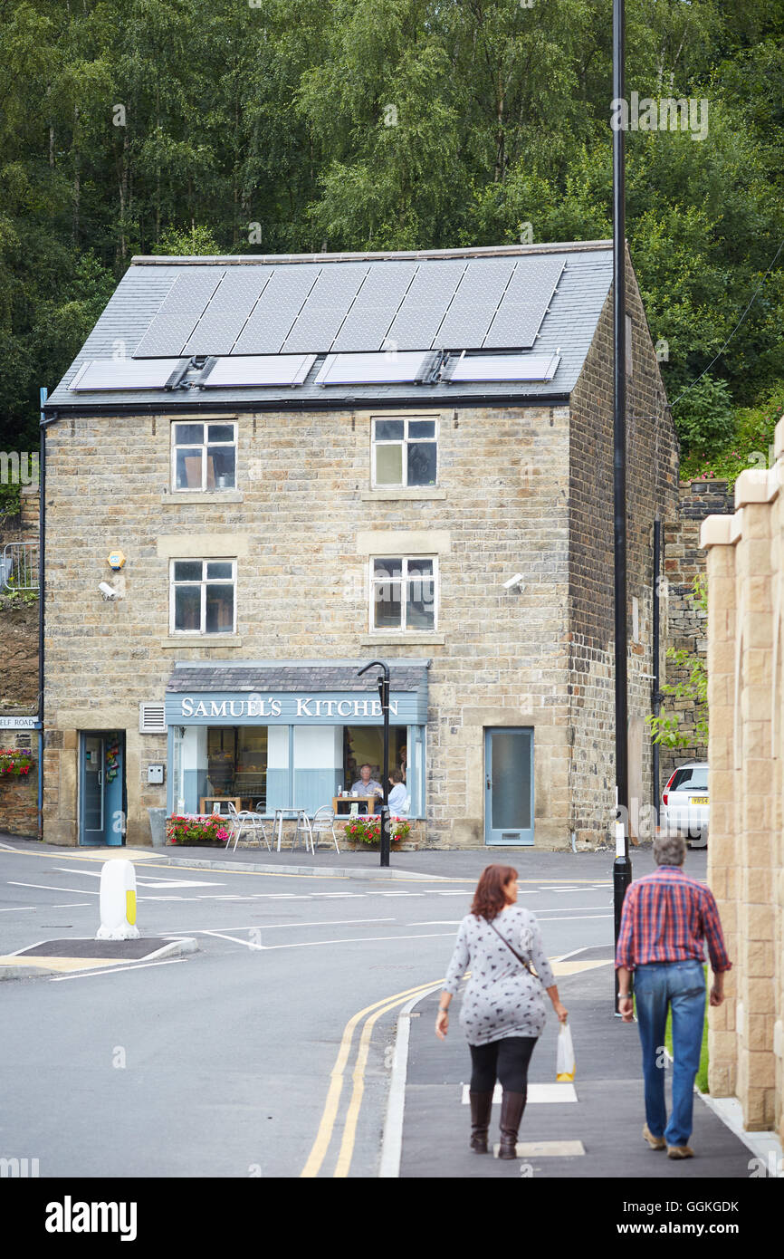 Samuels Küche STOCKSBRIDGE Sheffield Café in der Nähe von Samuel Fox Stahl arbeitet Stammcafé Sonnenkollektoren Steingebäude ziemlich verwendet Stockfoto