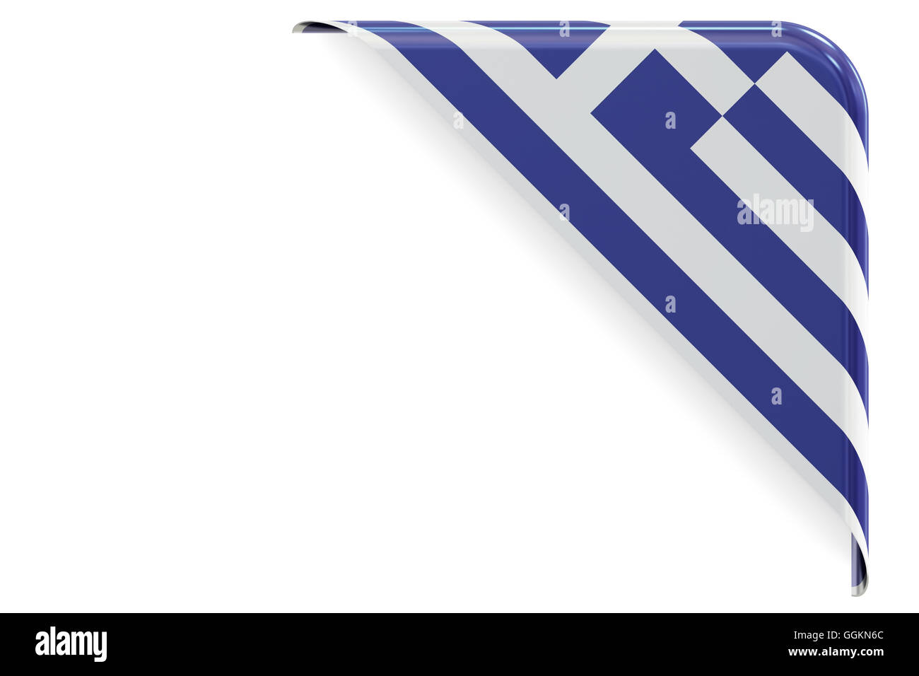 Griechische Flagge Ecke, Button, Label. 3D-Rendering isoliert auf weißem Hintergrund Stockfoto