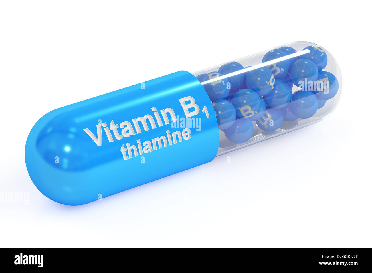 Kapsel Vitamin B1, 3D-Rendering isolierten auf weißen Hintergrund Stockfoto