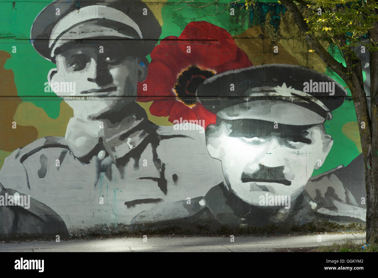 Graffiti von kanadischen WW ich Soldaten mit Mohn. Stockfoto