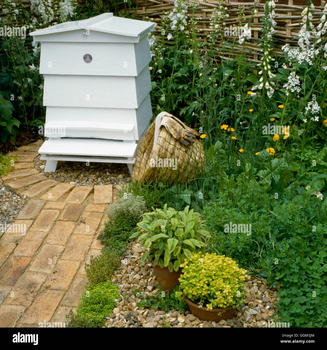 Bee - hive (Hofgarten von Gerste Hort Soc bei Chelsea FS 1994) PES057189 Fotos Horticult Stockfoto