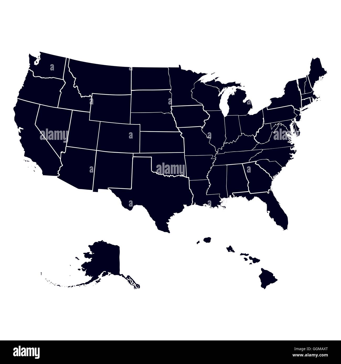 Die Karte von Amerika Staaten inmitten Stock Vektor