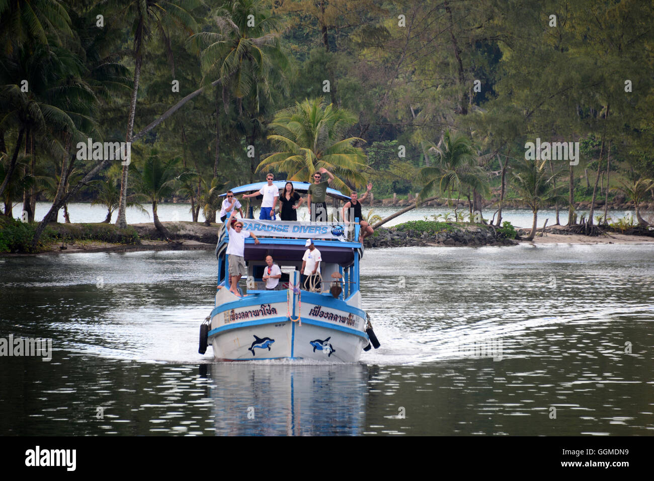 Boot auf die Insel Kut, Golf von Thailand, Thailand Stockfoto
