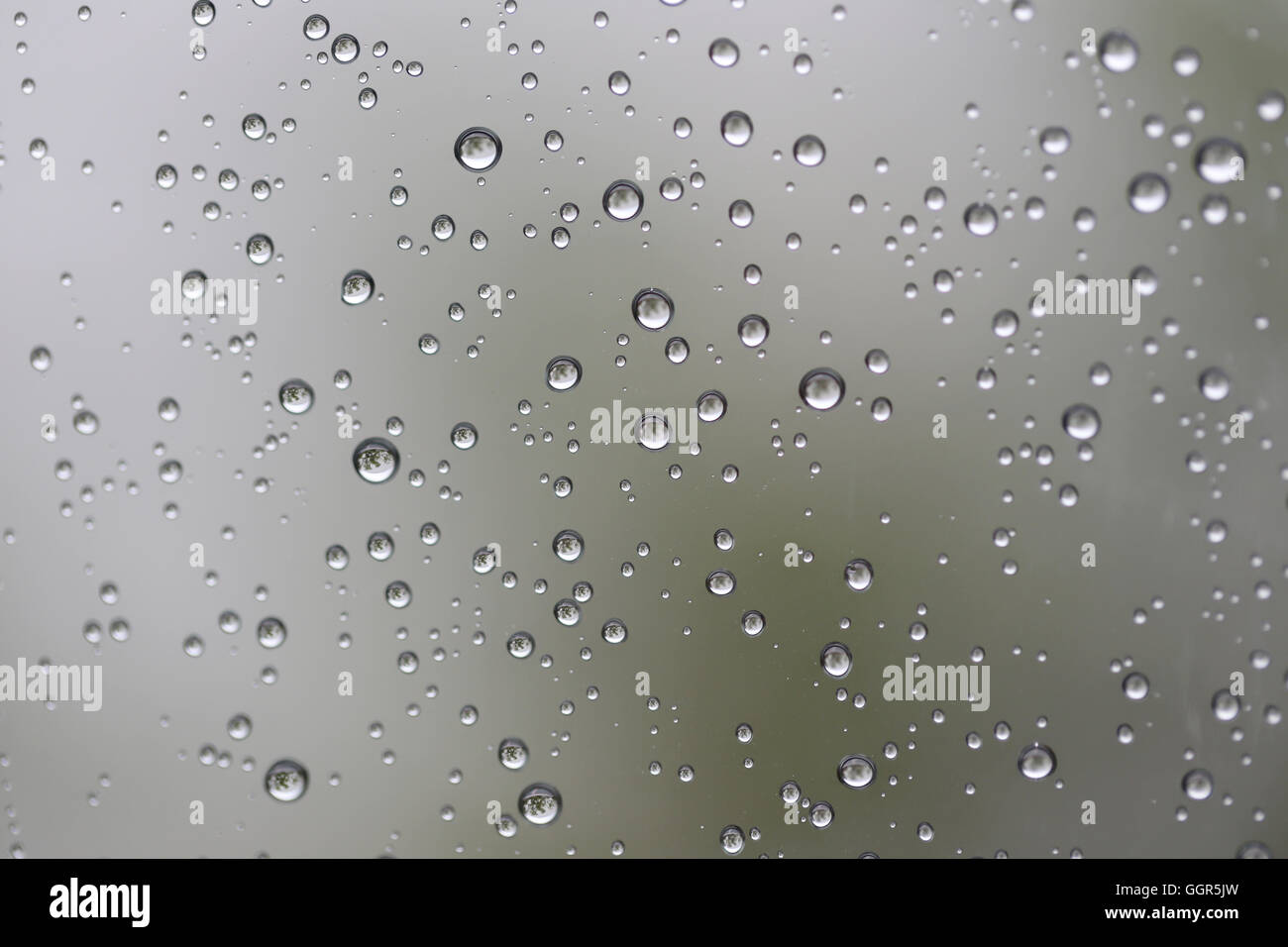 Tropfen Sie Wasser für den Hintergrund auf Glas Autofenster zu abstrakten Design und Natur-Kulisse. Stockfoto