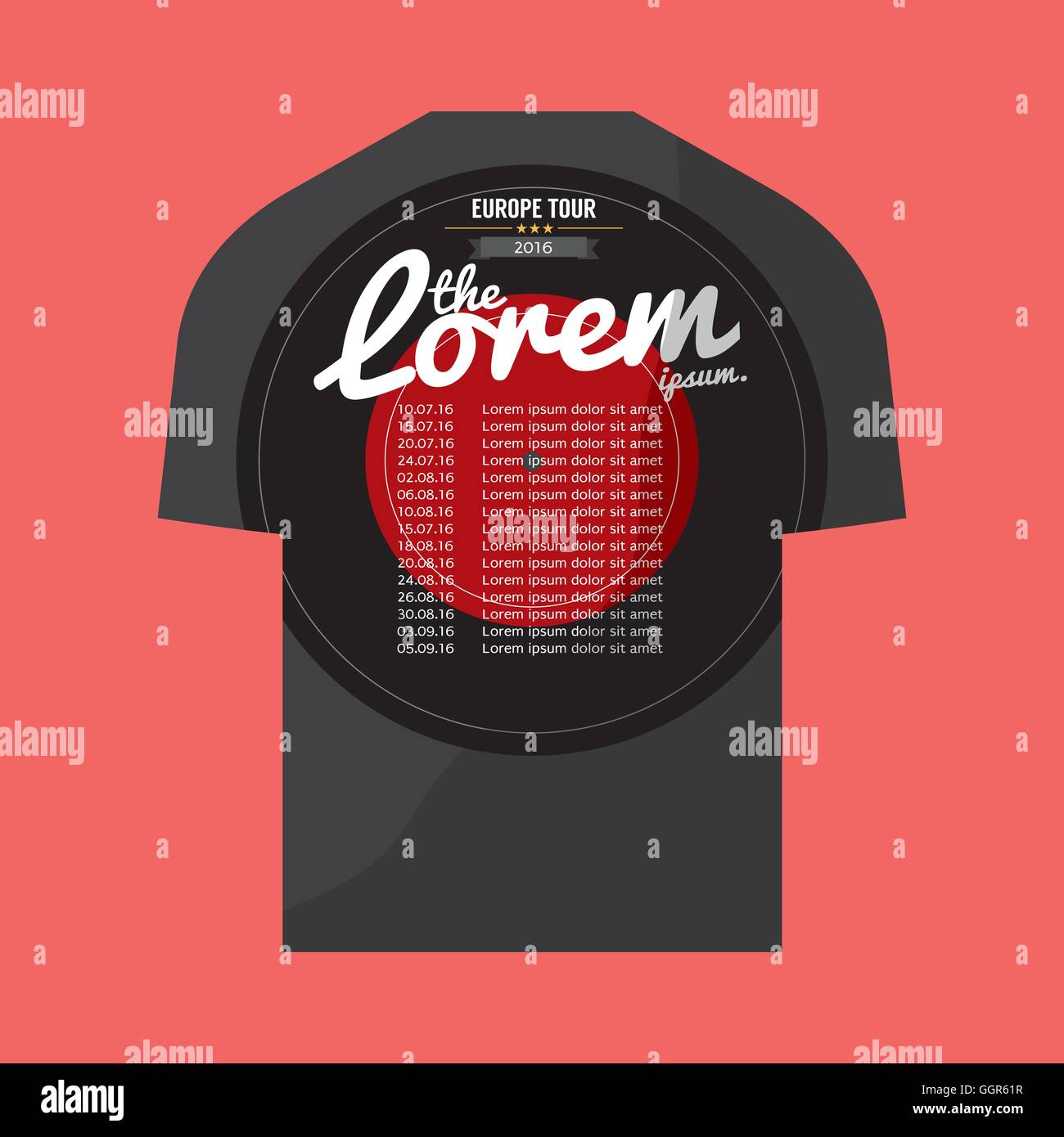 Musik Band Europa Tour T-Shirt Vektor-Illustration Stock Vektor