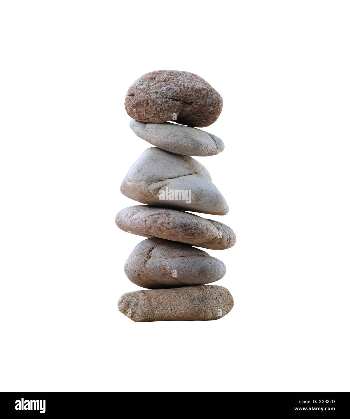 Rock oder Zen Steinen isoliert auf weißem Hintergrund zu balancieren und Beschneidungspfade haben. Stockfoto