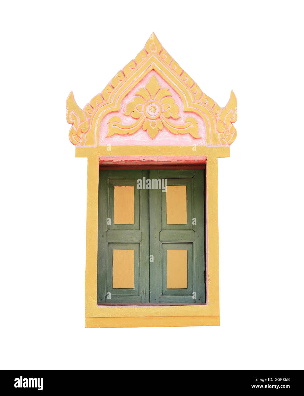 Fenster der traditionellen Tempel Thailand isoliert auf weißem Hintergrund und Beschneidungspfade haben. Stockfoto
