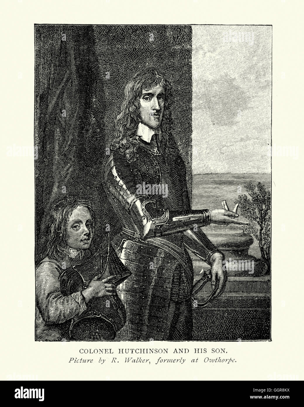 Porträt von Colonel John Hutchinson und Sohn. Er war einer der puritanischen Führer und kämpfte in der parlamentarischen Armee in der Engl Stockfoto