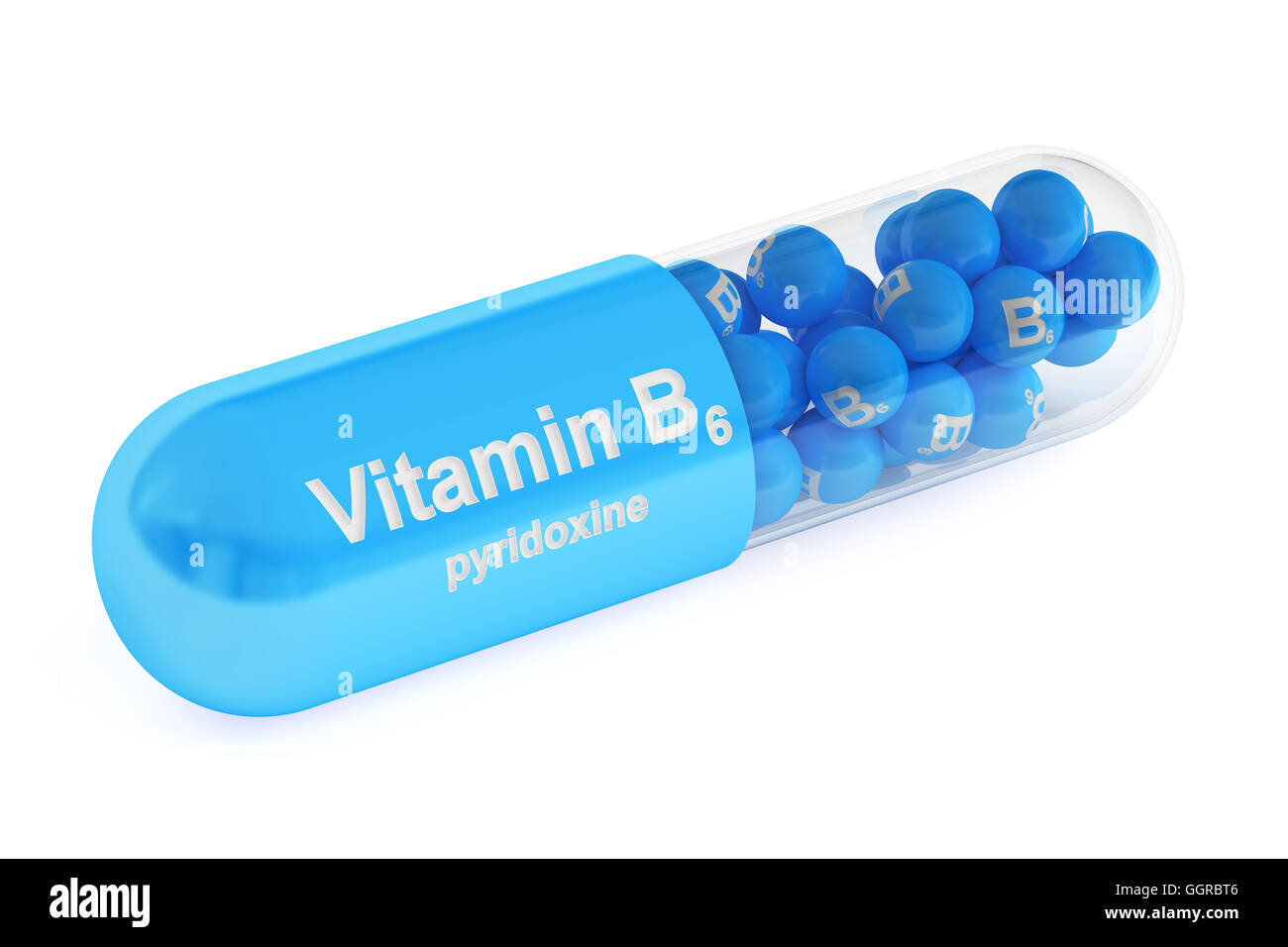 Kapsel Vitamin B6, 3D-Rendering isolierten auf weißen Hintergrund Stockfoto