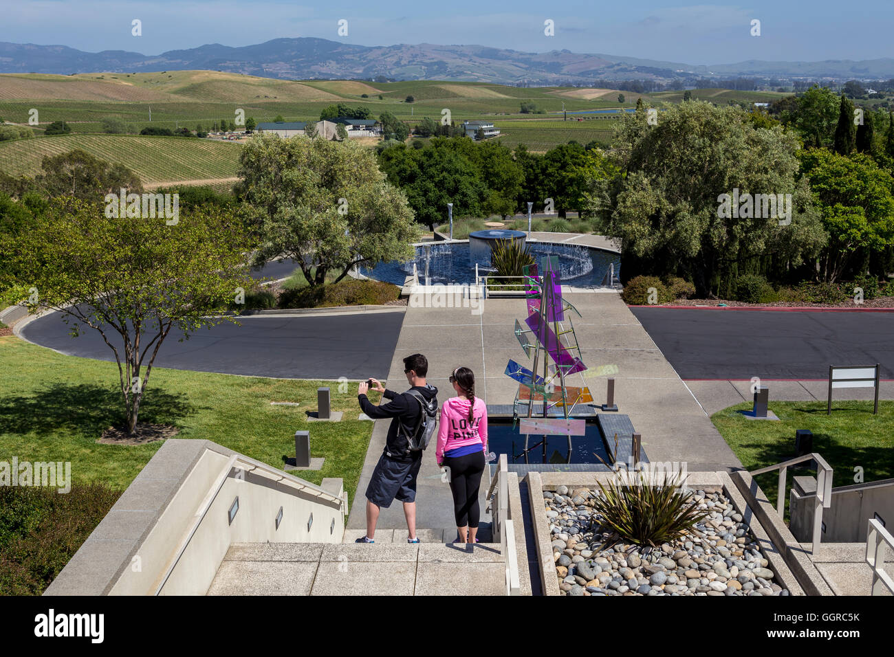 Menschen, Touristen, Kunstinstallation von Gordon Hüther, Artesa Weinberge und Weinkeller, Carneros Region, Napa Valley, Kalifornien Stockfoto
